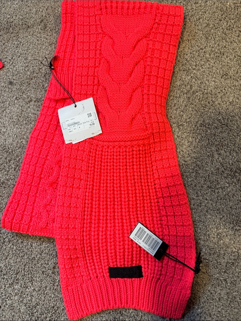 Diesel Bright Pink Cable Knit Scarf